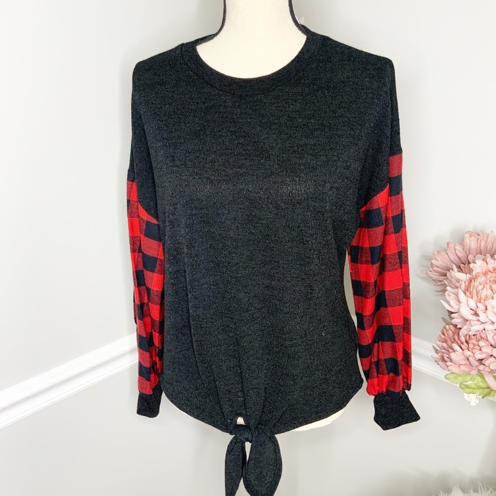 Sweet Lovely Red Checkered Tie Waist Top